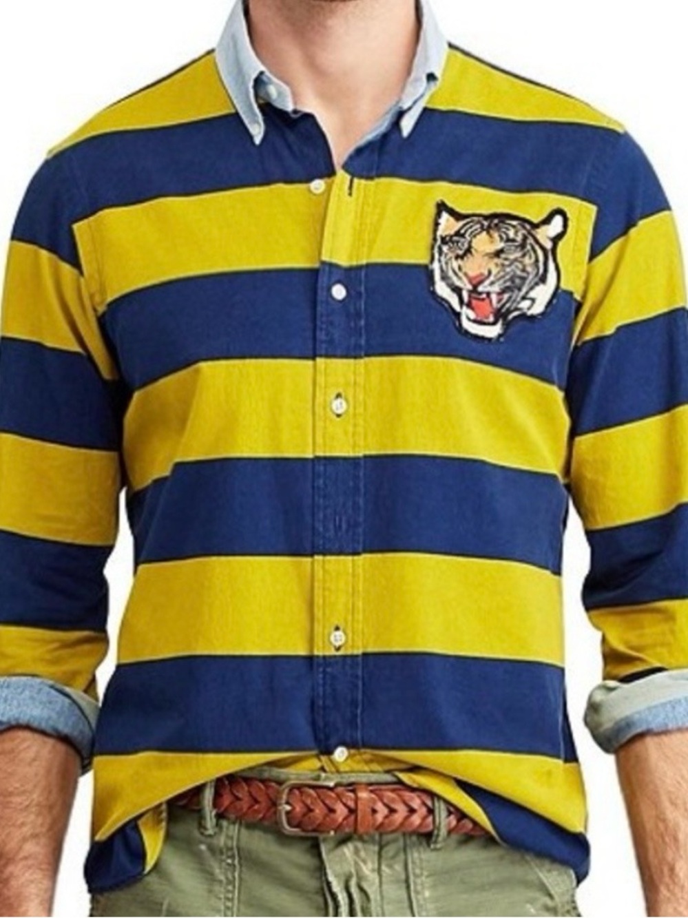 Polo Ralph Lauren Yale Tiger Patch Long -Sleeve Mens Shirt Medium